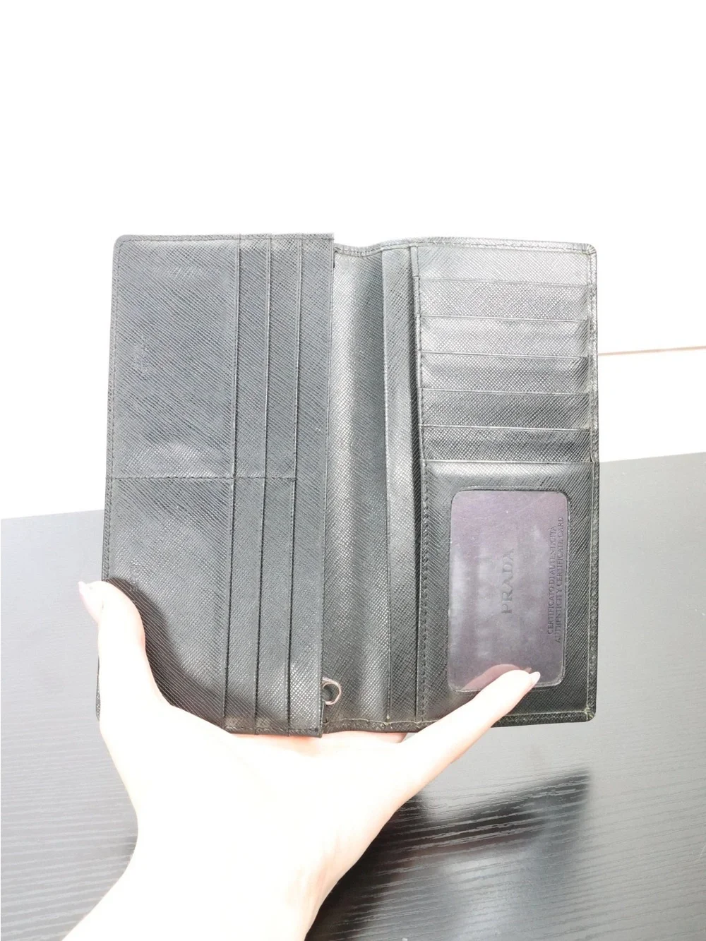 Authentic Prada Black Saffiano Long Wallet Vela MV1 w/ Auth Card + COA